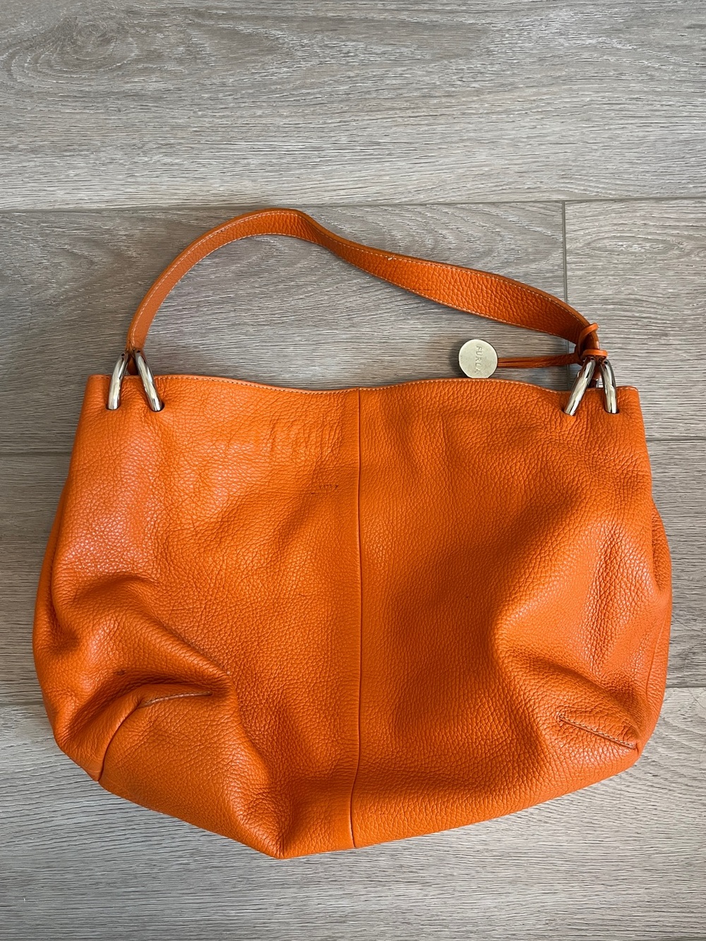 Vintage Genuine Leather Furla Orange Shoulder Bag